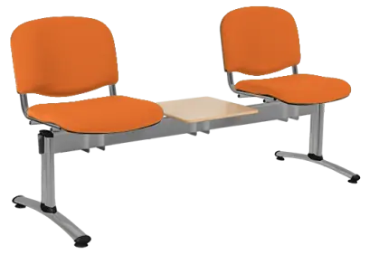 CL - 23 + D, čalouněná lavice do čekárny, 2-sedák, stolek, koženka AN - 030 oranžová, kostra stříbrná